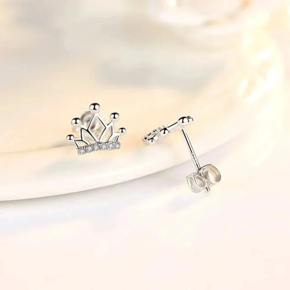 925 Sterling Silver Minimalist Crown Stud Earrings